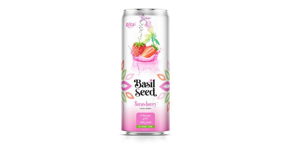 Supplier Basil Seed Drink With Strawberry Flavor 330ml Can